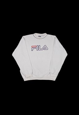 Vintage 90s FILA Embroidered Spellout Logo Sweatshirt White