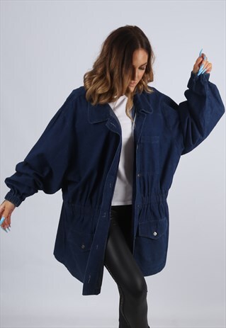 VINTAGE DENIM PARKA JACKET OVERSIZED LONG UK 20 3XL (KJ2K)