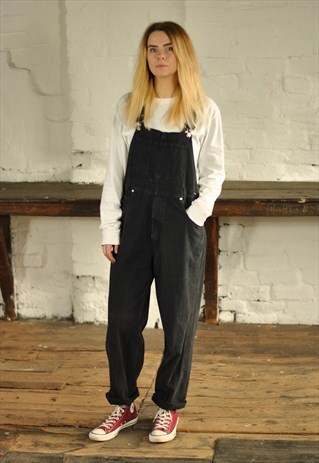 90S GREY STONEWASH DENIM DUNGAREES