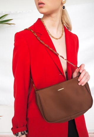 VINTAGE BROWN HANDBAG WITH TORTOISE SHELL STRAP