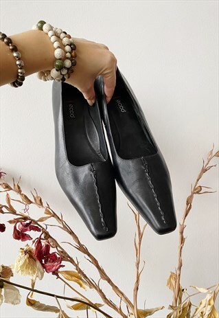VINTAGE 90S ECCO HEELS SHOES PUMPS MINIMALIST BLACK