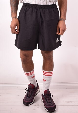 ADIDAS MENS VINTAGE SHORTS LARGE BLACK 90S