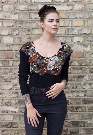 VINTAGE BLACK EMBELLISHED BODYSUIT