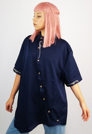 VINTAGE 90'S OVERSIZED ASYMMETRIC BUTTONS EMBROIDERY BLOUSE