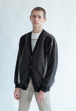 VINTAGE 80S DADS BUTTON UP CARDIGAN IN GREY