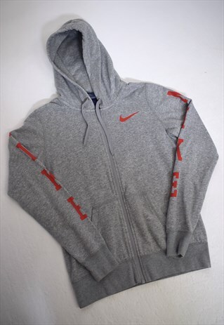 VINTAGE 90S NIKE GREY LOGO SLEEVE ZIP HOODIE