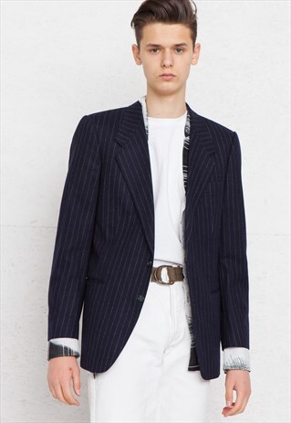 VINTAGE NAVY BLAZER STRIPED WOOL JACKET