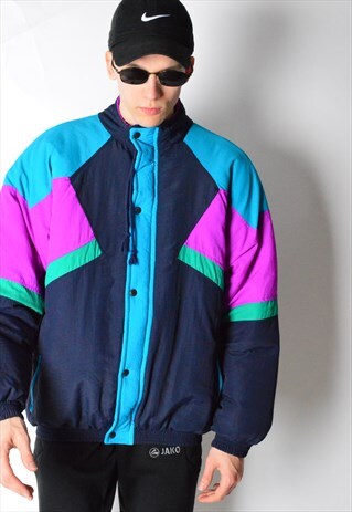 VINTAGE 80S COLOUR BLOCK SKI PADDED JACKET