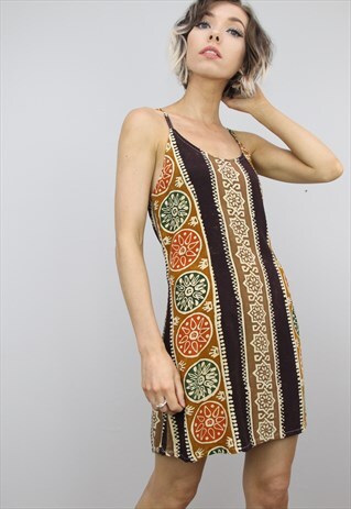 VINTAGE 90S SUMMER PATTERNED MINI SLIP DRESS