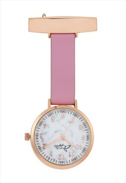 Annie Apple Marble Rose Gold Pink Leather Nurses Fob Watch