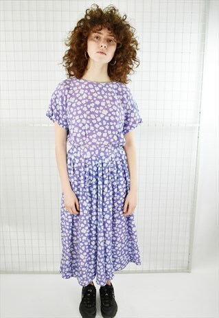 VINTAGE 80S OMBRE FLORAL PRINT TEA DRESS
