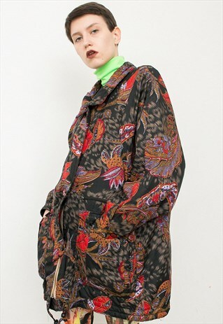 VINTAGE JACKET BLACK GYPSY OVERSIZE PRINT OUTERWEAR 80S