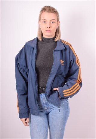 ADIDAS WOMENS VINTAGE TRACKSUIT TOP JACKET XL BLUE 90S