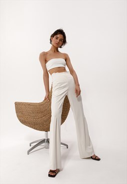 Flare bell bottom pants with back slits in ivory color