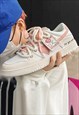 HEART PATCH SNEAKERS CHUNKY SOLE SKATER SHOES IN PINK