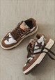 STAR PATCH SNEAKERS CHUNKY SOLE TRAINERS SKATER SHOES BROWN