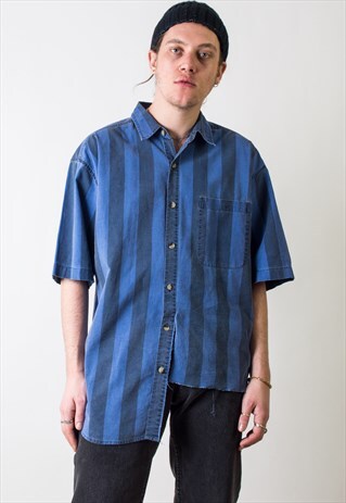 DISTRESSED ASYMMETRICAL SHIRT WITH STRIPES