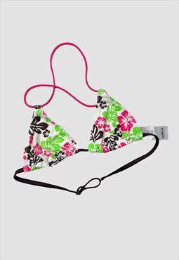 Vintage Y2k Bikini Top Hibiscus Print Patterned Triangle 