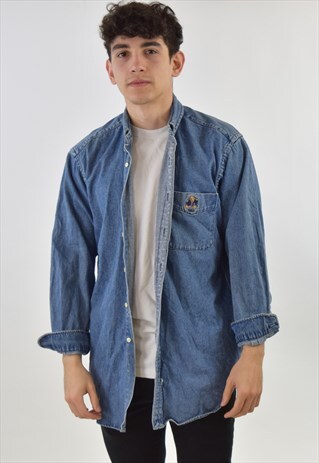 VINTAGE 90S BLUE RALPH LAUREN DENIM BEAR SHIRT