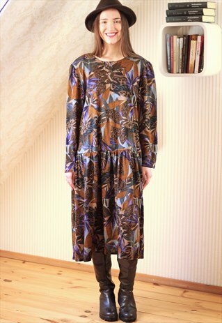 BROWN AND PURPLE FLORAL WARM DRESS