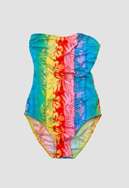 Vintage 90s Swimsuit Rainbow Patterned Ibiza Strapless
