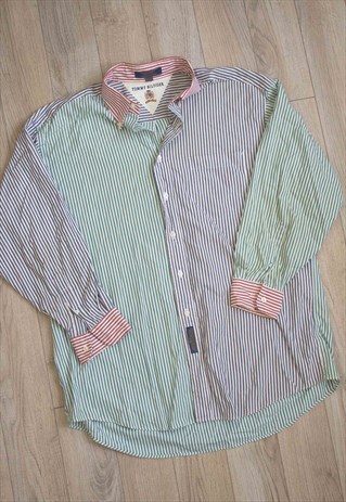 VINTAGE TOMMY HILFIGER STRIPED SHIRT LOGO 90S L 10.6