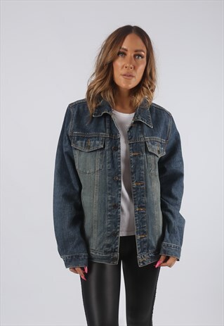 VINTAGE DENIM JACKET OVERSIZED FITTED DIRT WASH UK 14 (HDW)