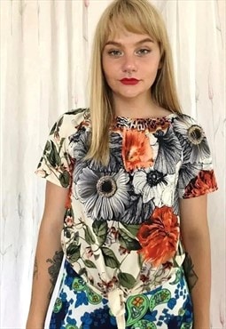 Colourful floral top with knot