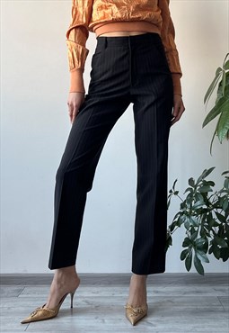 Vintage 90's 00's Black Classic Pleated Pinstripe Trousers