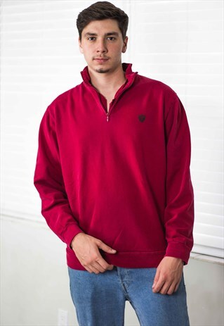 VINTAGE POLO RALPH LAUREN 1/4 ZIP JUMPER LOGO 90S L 19.7