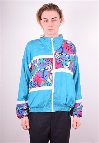 MENS VINTAGE TRACKSUIT TOP JACKET LARGE BLUE 90S