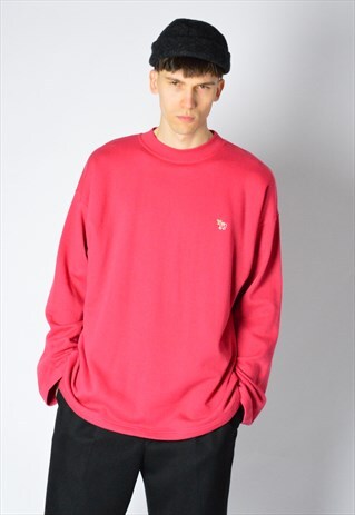 VINTAGE UNISEX EMBROIDERED ROSE RASPBERRY PINK SWEATSHIRT