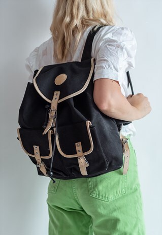 VINTAGE 70S BOHO CANVAS RUCKSACK IN BLACK