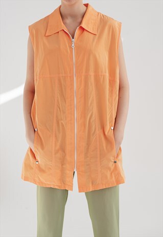 VINTAGE Y2K PROLONGED BOXY FIT ZIP UP VEST IN ORANGE L/XL