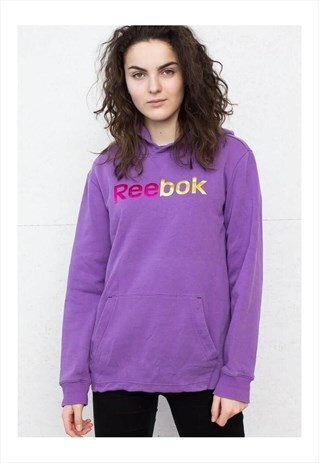 VINTAGE PURPLE REEBOK LOGO PULLOVER HOODIE SWEATSHIRT
