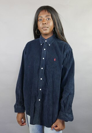 NAVY BLUE RALPH LAUREN THICK CORDUROY CORD SHIRT
