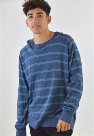 VINTAGE 90S BLUE STRIPED TOMMY HILFIGER CREW NECK SWEATER