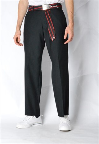 VINTAGE 90S BLACK MINIMALIST WOOL BLEND PANTS