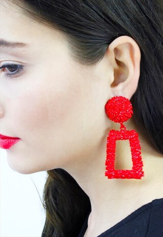 RED GEOMETRIC STATEMEMENT EARRINGS