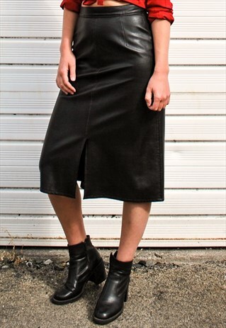 VINTAGE 90S LEATHER PENCIL MIDI SKIRT