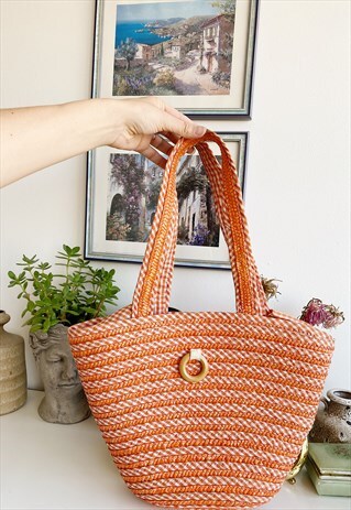 VINTAGE Y2K GINGHAM CHECKED & STRAW FESTIVAL BEACH BAG