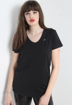 Vintage Adidas V Neck Womens T-Shirt - Black 