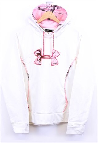 Vintage Under Armour Hoodie White Pink Hooded With Logo 90s