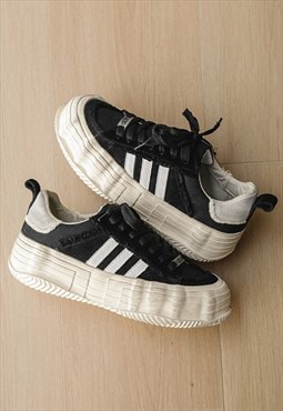 Distressed canvas shoes chunky sneakers zebra shoes black