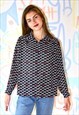 Shirt Vintage 80s Blouse, Black, White Red Zebra Print UK 14