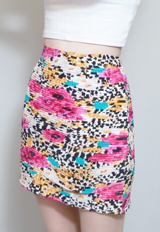VINTAGE 1980'S MIXED FLORAL & ANIMAL PRINT MINI SKIRT