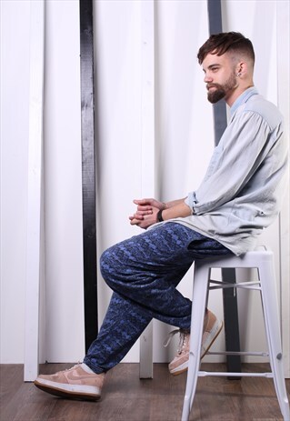 VINTAGE 90S PATTERNED CRAZY PRINT TROUSERS. UNISEX. GYM.