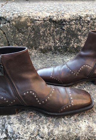 VINTAGE LEATHER STUDDED MENS ANKLE BOOTS
