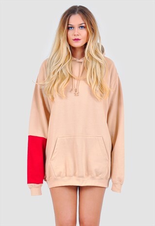 OVERSIZED HOODIE/DRESS WITH RED PANEL