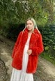 VINTAGE 90S SIZE LARGE FAUX FUR RED TRENCH COAT